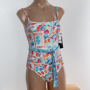 NWT La Blanca One Piece Swimsuit Terra Italia Belt